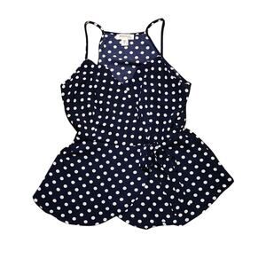 Monteau Los Angeles women's size small  spaghetti strap navy polka dot top